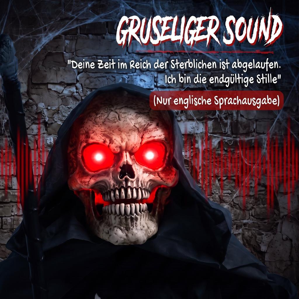 170 cm Halloween Animated Grim Reaper Decoration with Sound and Touch Activation, Glowing Eyes and Chest