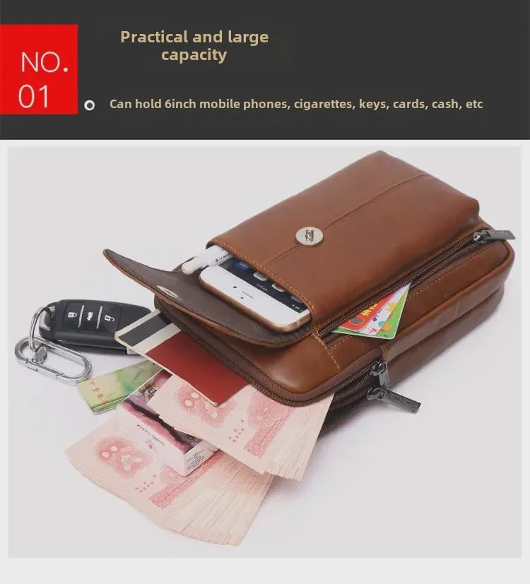 Мужская многофункциональная сумка на пояс для телефона размером 7 дюймов и сумка через плечо из натуральной кожи