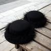 Французский ретро Хепберн Черный Шерстяной Цилиндр, Фетровая Шляпа, Женская Теплая Маленькая Шляпа-Горшок на Осень и Зиму с Пером
