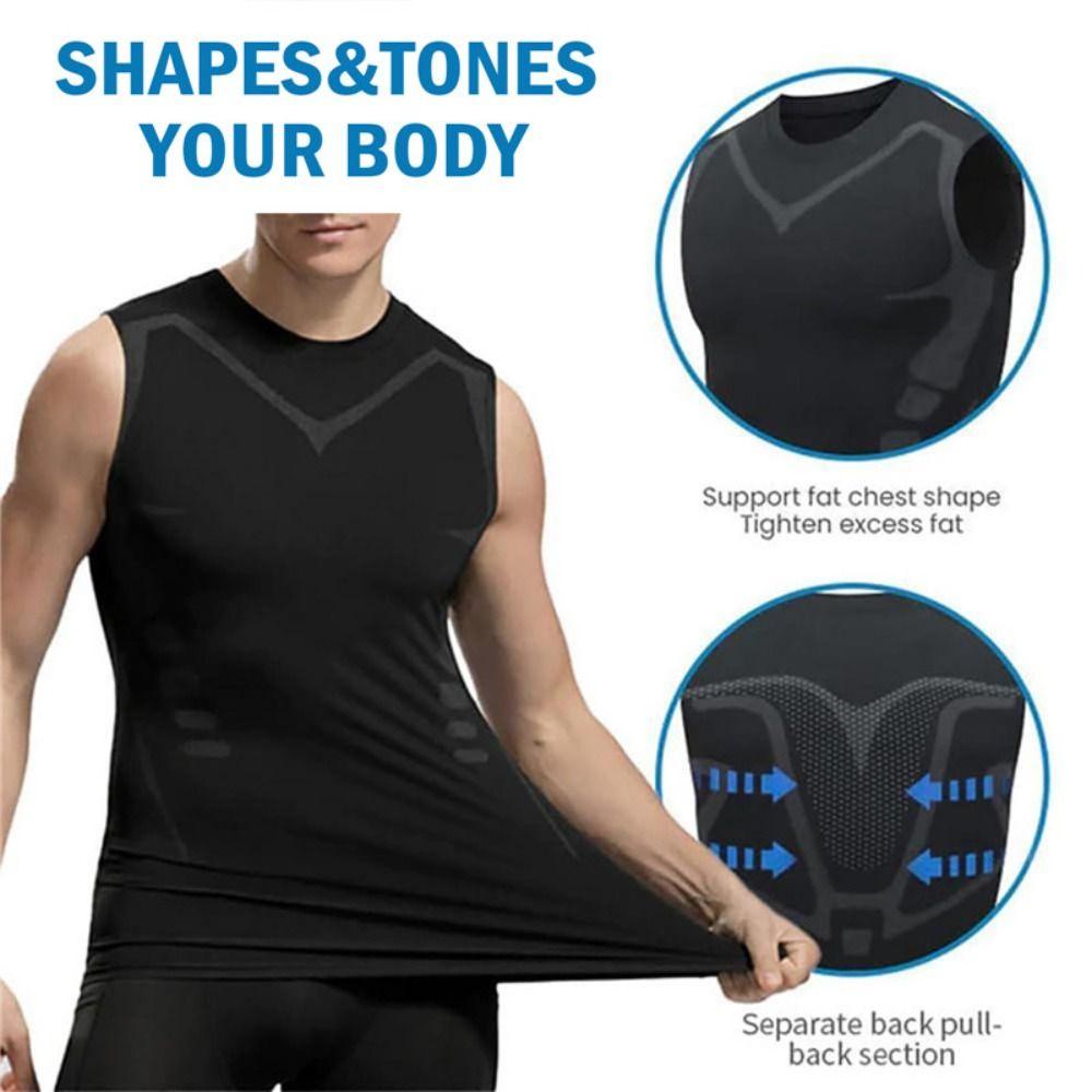 Vest Body Shape Men  Ice-Silk Slimming Vest Compression Shirts Tank Top Ionic Shaping Vest  Men
