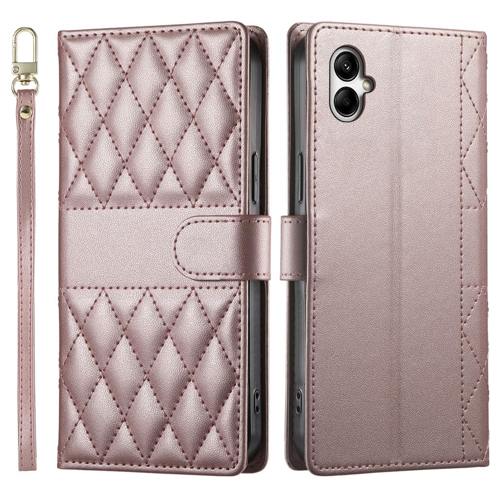 For Samsung Galaxy A05 4G Case Rhombus Stitching Wallet Stand Leather Phone Cover with Long/Short Strap