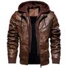 Autumn Winter Hooded Jacket Men Hat Detachable Motorcycle Biker Jackets Casual Pu Leather Coat