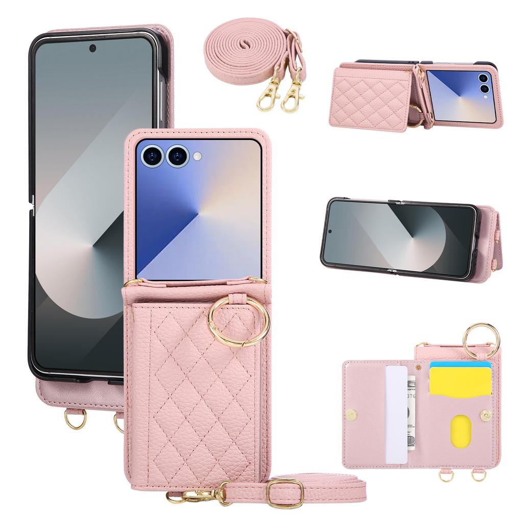 Кошелек-сумка через плечо с кольцом для телефона для Samsung Galaxy Z Flip 7 6 5 5 4 3 Flip7 Flip6 Flip5 Слот для карт Бизнес-кожаная крышка Чехол