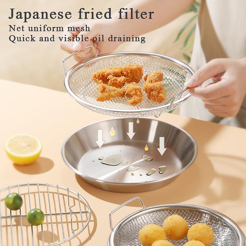 Stainless Steel Round Drain Tray Oven Safe Nonstick Oil Draining Baking Pan for Low Fat Cooking Meals
