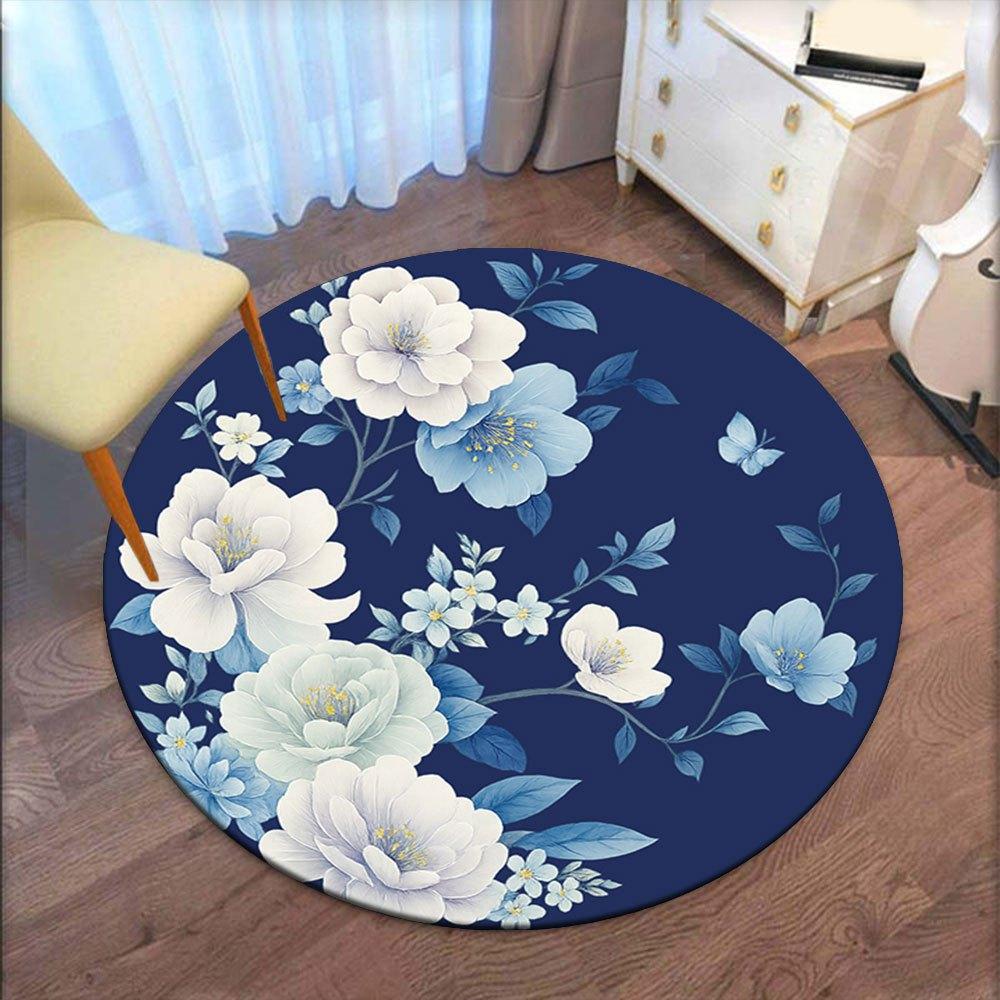 Blue and White Floral Pattern Ceramic PlateRound Non-Slip chair mat chair carpet for office Rugs for Office Decor Gift For Valentine's Day Mother's Da