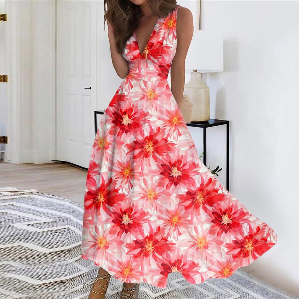 Женское летнее модное ретро-платье с V-образным вырезом и без рукавов