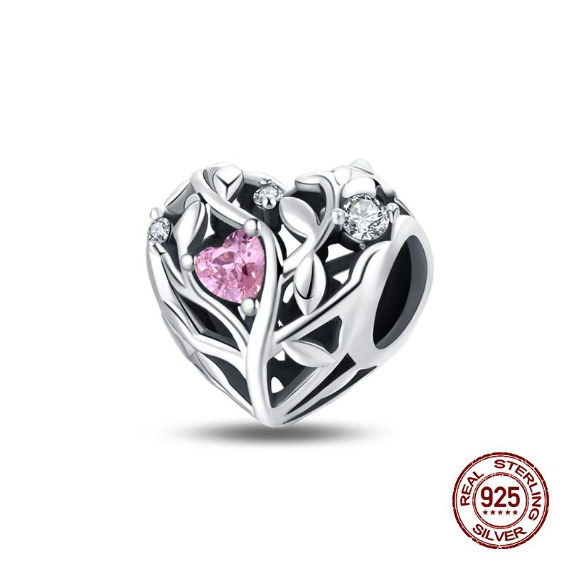 925 стерлингового серебра розового циркония бусины сердцебиение шармы подходят 925 оригинальные браслеты DIY ювелирные украшения подарки на день святого валентина
