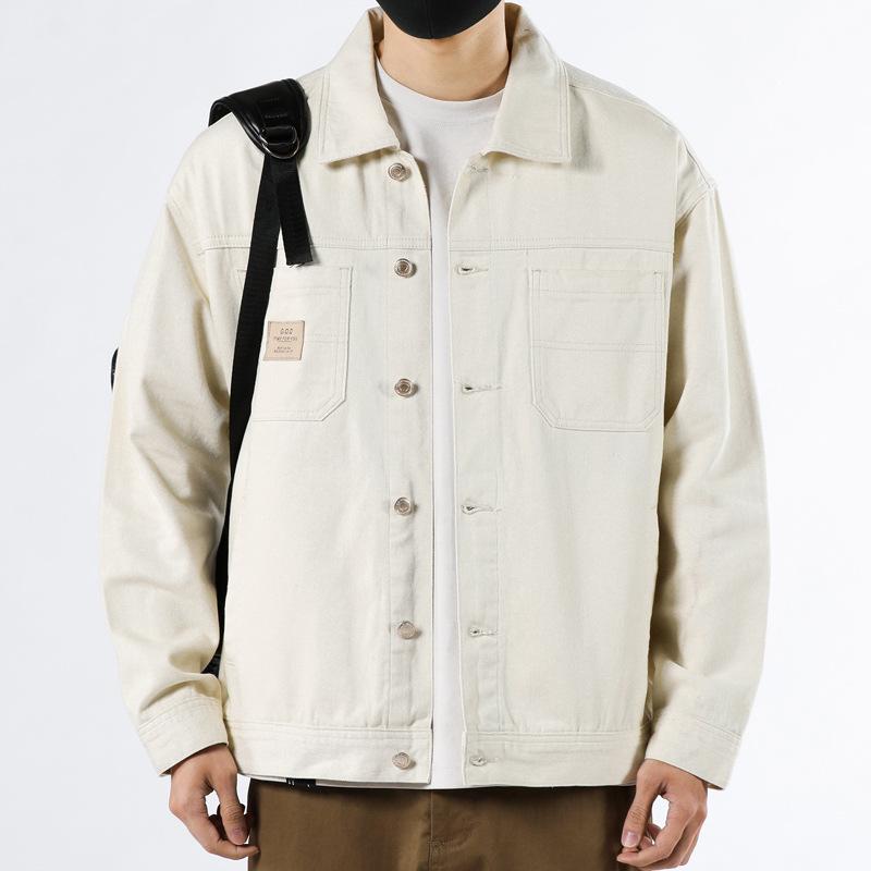 Джинсовая куртка мужская весна и осень новая свободная рабочая куртка цвета хаки для молодых мужчин с отворотом сверху