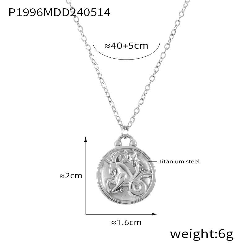 Fenny Fashion Embossed Stars 12 Constellations Round Brand Pendant Necklace 18K Gold Plated Stainless Steel Jewelry
