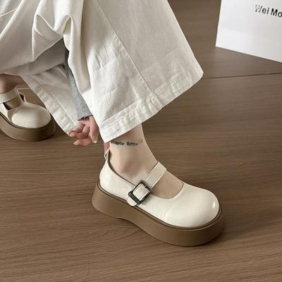 Белые туфли Мэри Джейн на толстой подошве, женские туфли из маленькой кожи, весна 2025, новые туфли-маффины, японский ретро, британский стиль, jk одинарные туфли