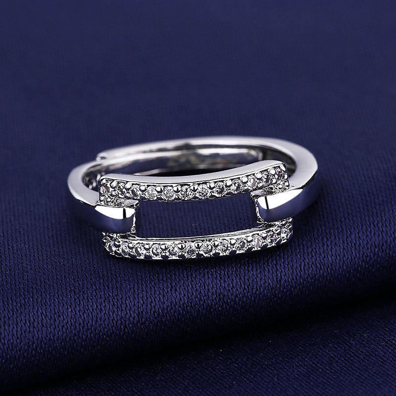 New Arrival Stylish Trendy Rectangle Hollow Sterling Silver Tone Open Trendy Stylish Women Finger Ring Gathering Gathering Souvenir Gift Idea