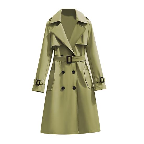 Women's Trench Coat Double-Breasted Classic Lapel Overcoat Windproof Long Belted Jacket Fall Outerwear with Pockets