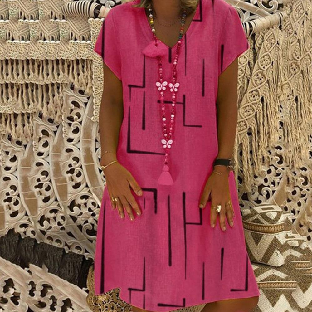 Женские летние платья больших размеров с принтом, свободные платья с v-образным вырезом и короткими рукавами
