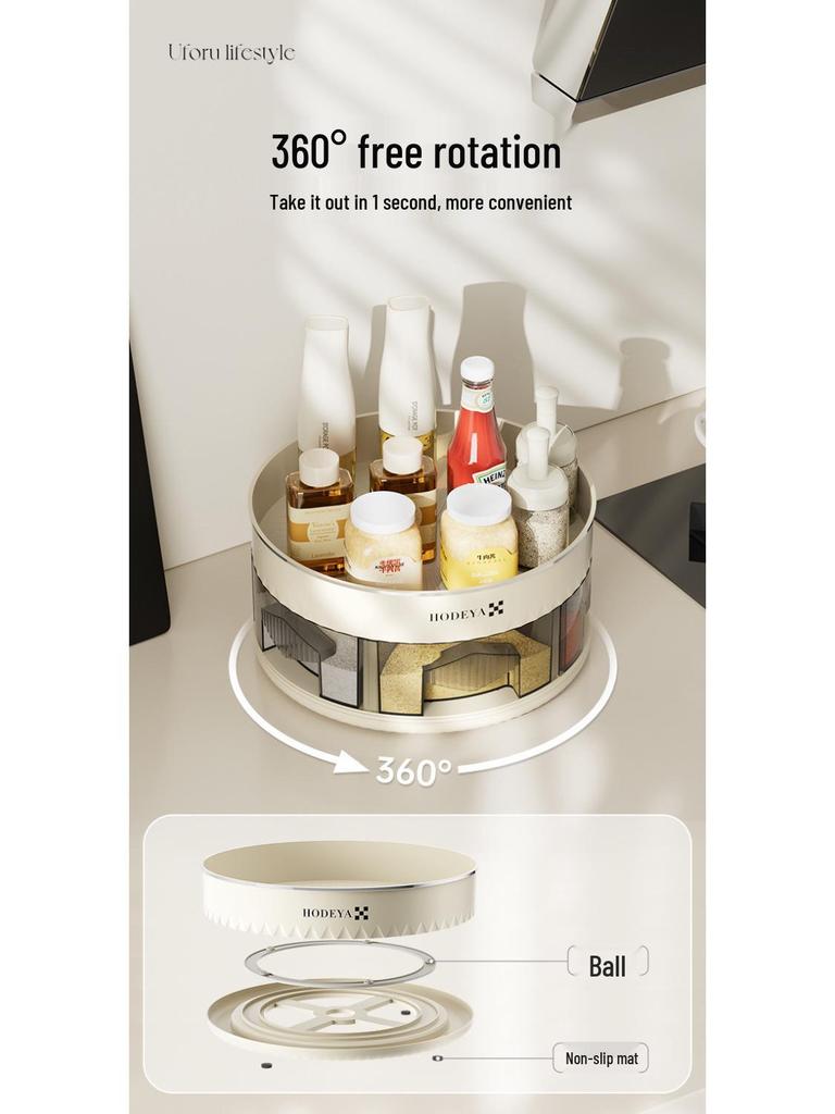 Вращающаяся кухонная полка для специй и органайзер для приправ - Многофункциональное угловое хранение для бутылок и банок