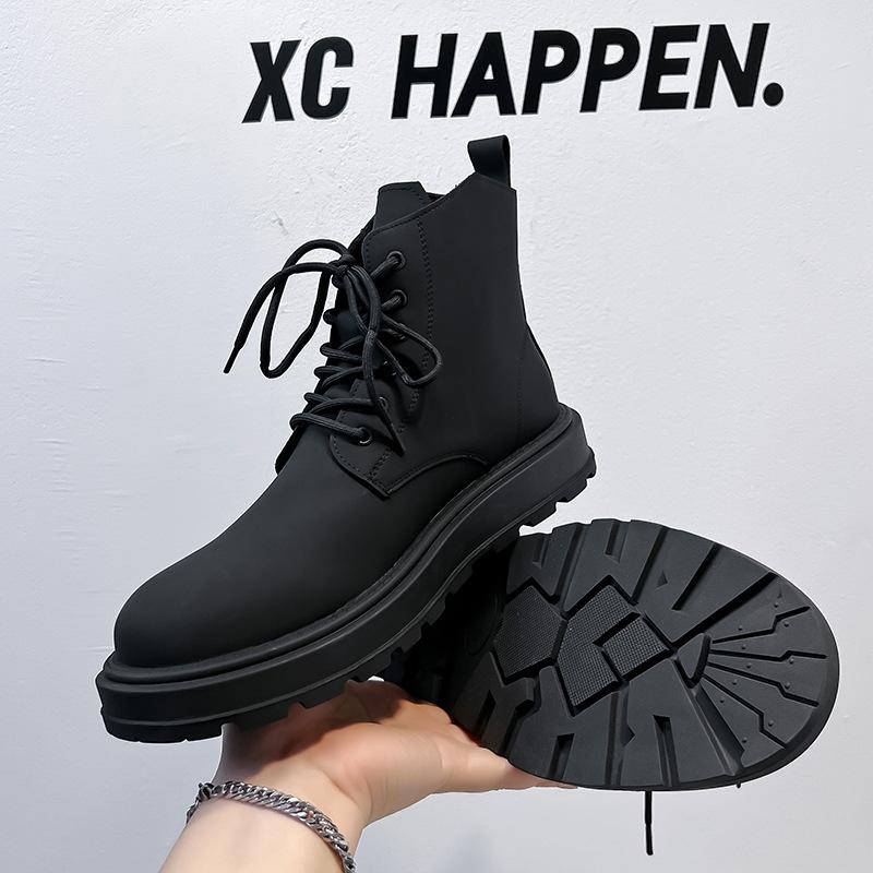 Martin boots men's autumn and winter high-top black men's British style thick-soled heightening locomotive medium-top short boots 22728-A