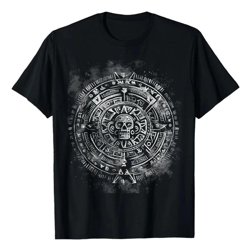 Camiseta Vintage Con Estampado Antiguo De Calendario Azteca