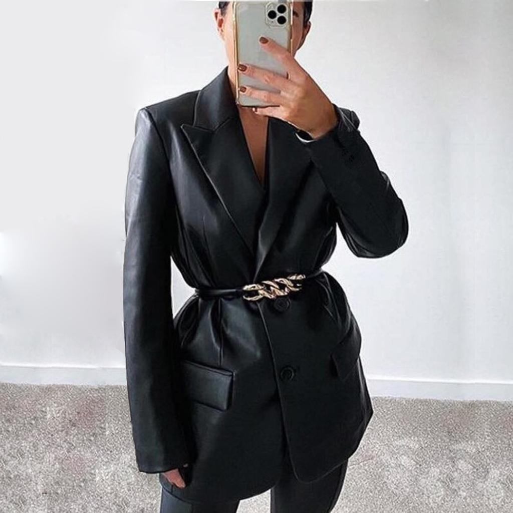 Autumn and Winter New Women's Solid Color Suit Jacket Fashion Casual Leather Jacket