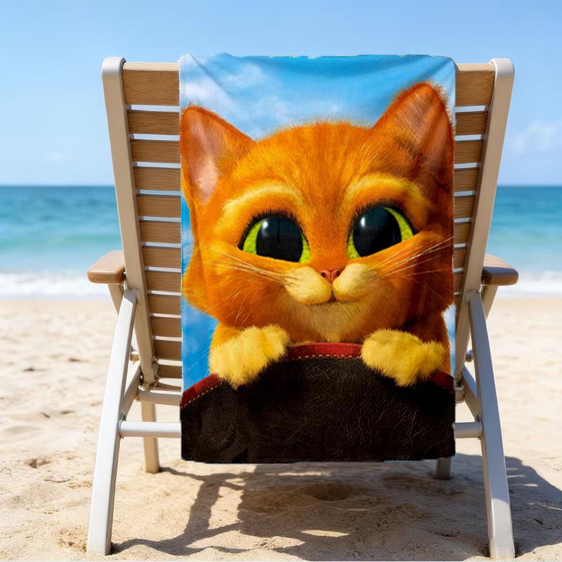 Ultra-Soft Beach Towel with Puss In Boots Theme,Ideal for Pool - Camping, Diving - Perfect Travel Essential, Vibrant Beach Towel.