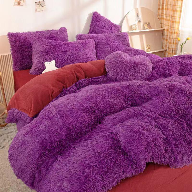 Размер King Size/Queen Size/Twin Size Зимняя юбка-кровать Пододеяльник Наволочка Комплект из четырех предметов Утолщение Теплая спальня Простое постельное белье Высококачественное зимнее белье