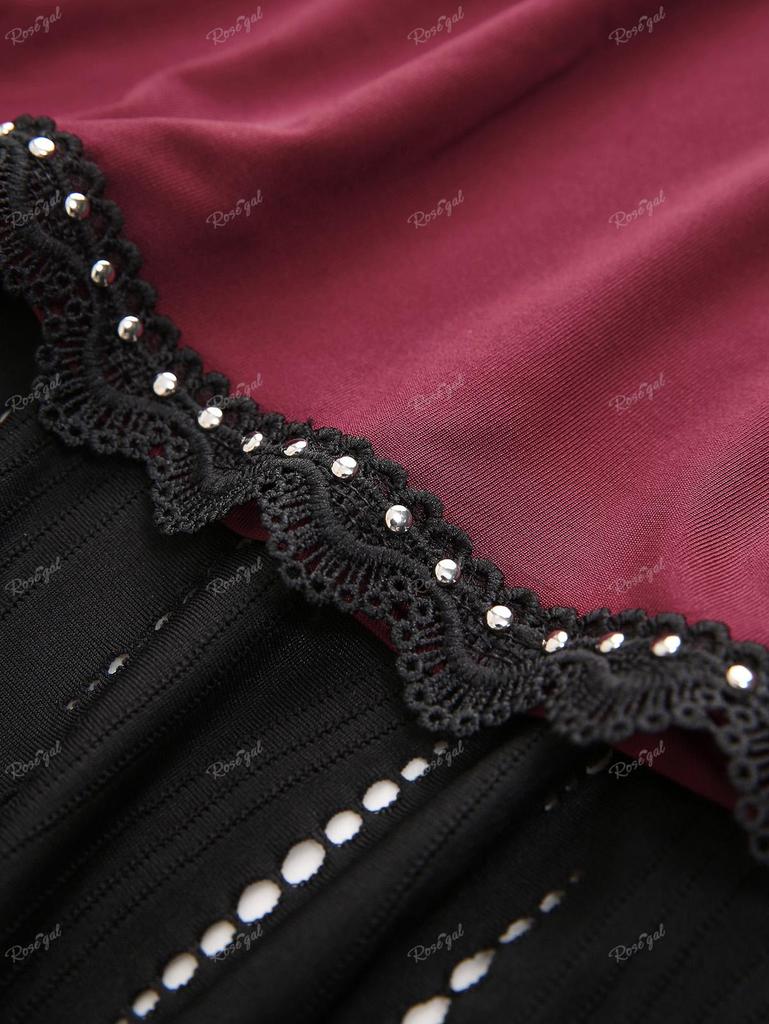 Юбка в рубчик Rosegal размера плюс Revit с кружевной отделкой и люверсами из ленты с вырезом