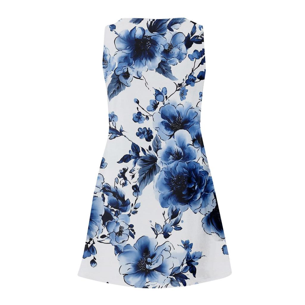 Женское летнее повседневное платье с квадратным вырезом и цветочным принтом, платье без рукавов с карманами