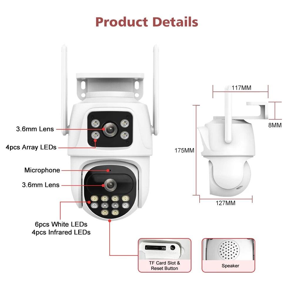 Новая камера наблюдения EU 8MP с двойным экраном и двойным объективом, Wi-Fi, Ai, автоматическое отслеживание цвета, ночного видения, Bluetooth, уличная PTZ-камера безопасности