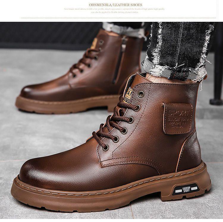 2024 New Martin Boots Men's Autumn and Winter Velvet High-top Men's Shoes British Style Middle-help Men's Tooling Boots 9763