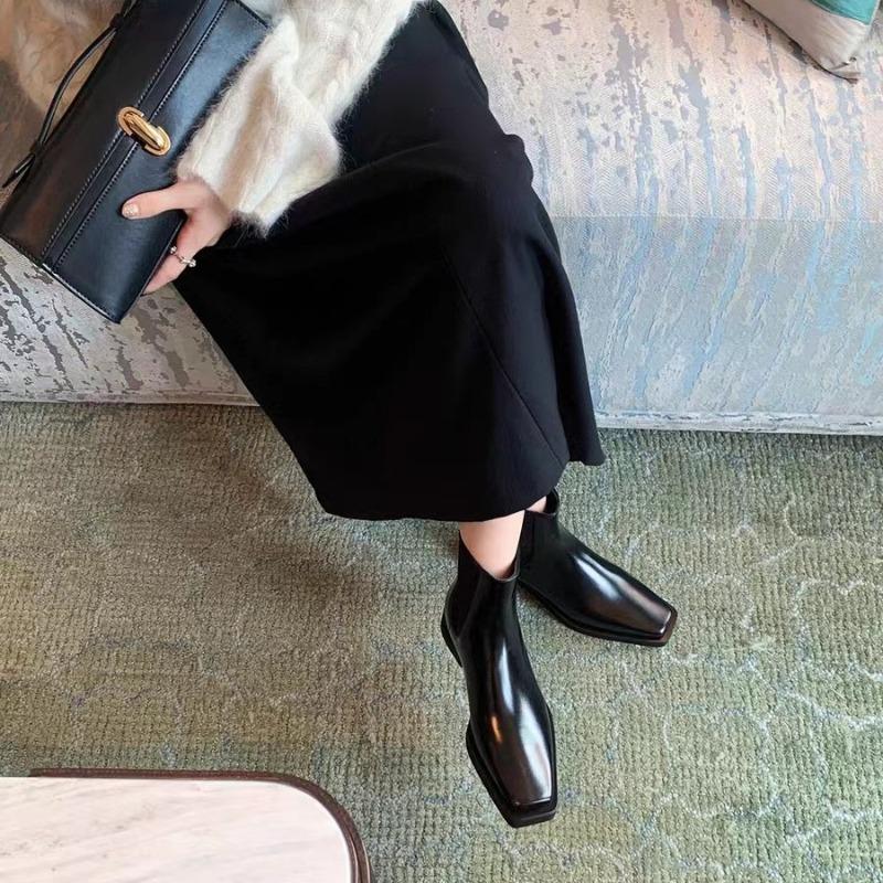 Женские ботинки челси из коровьей кожи с квадратным носком на платформе, кожаные ботинки мартин на толстом каблуке, короткие ботинки, облегающие ботинки