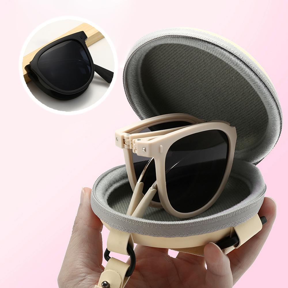 Foldable Sunglasses Women Circular Lenses Easy To Carry Uv400 Full Frame Sunscreen Glasses