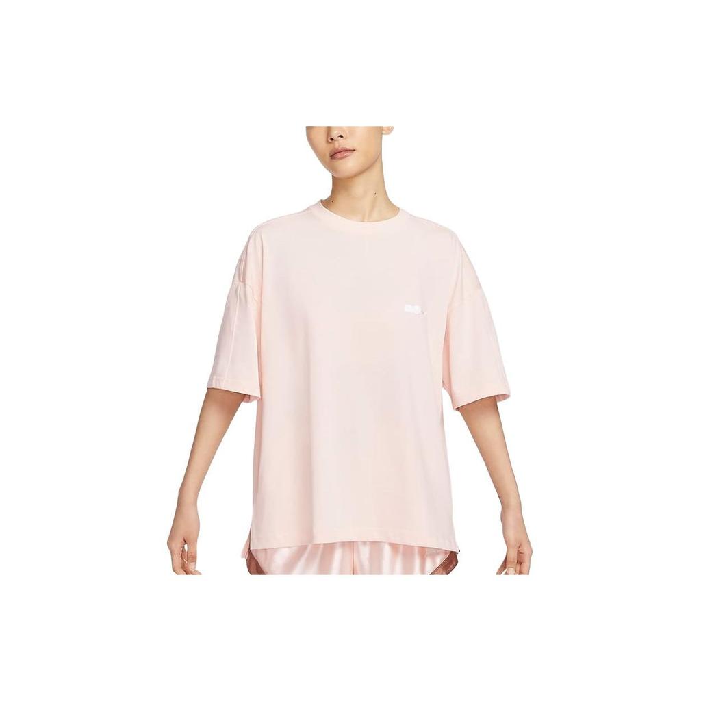 Nike Сплошной цвет логотипа с круглым вырезом, вязаная дышащая футболка с короткими рукавами, женские топы, ледяной гранат, белый FV0942-838