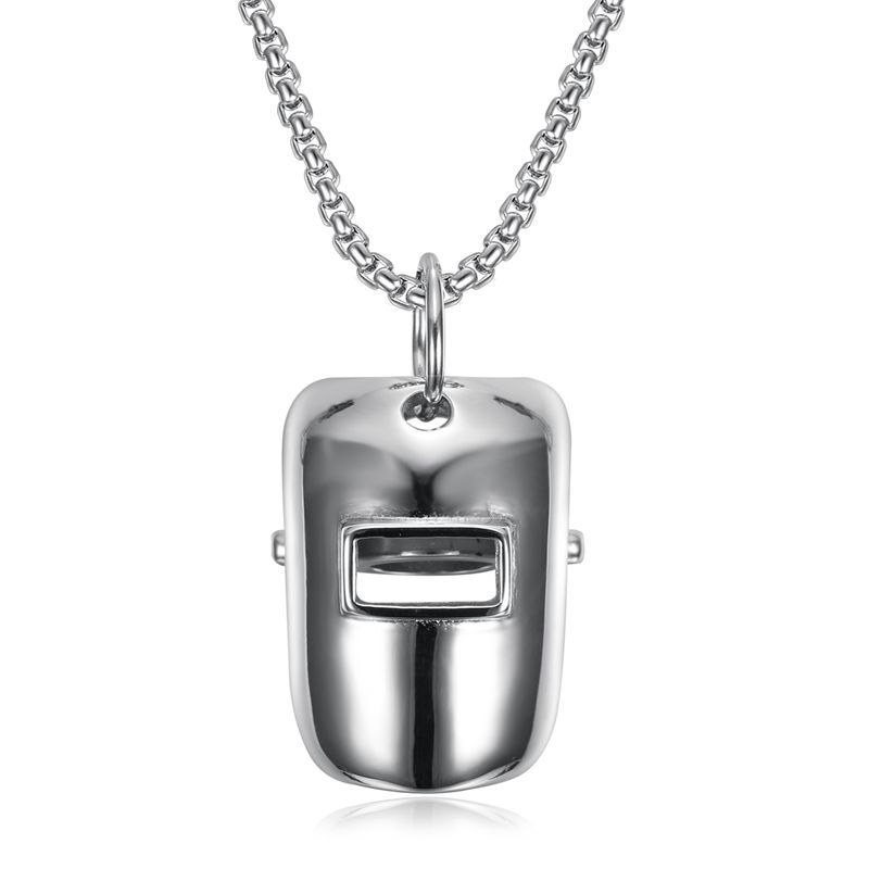 Grade III Welder Mask Helmet Stainless Steel Necklace Gold Silver Plated Link Chain Men's Anniversary Gift Wedding Party