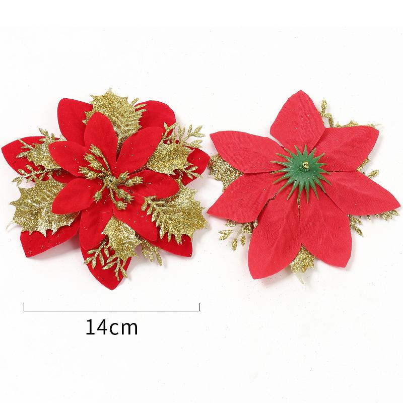 Christmas Red Gold Glitter Flowers Artificial Poinsettia Flower for Xmas Tree Ornaments Navidad New Year Party Home Decoration