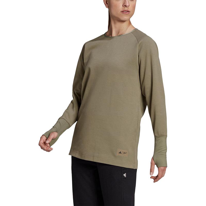 adidas Parley Crew Толстовка однотонная с логотипом бренда Спортивная повседневная свободная круглая горловина Женская толстовка темно-коричневая HG6632
