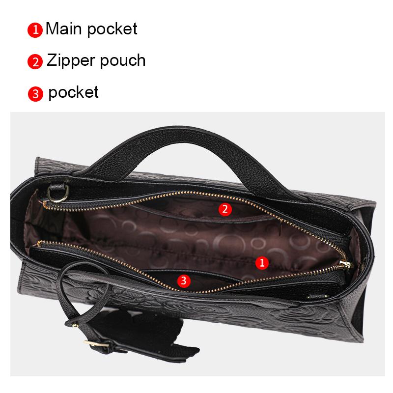 Aidrani Женская сумка из натуральной кожи, большая вместимость, сумка через плечо с цветочным узором, мягкая сумка из коровьей кожи, черная