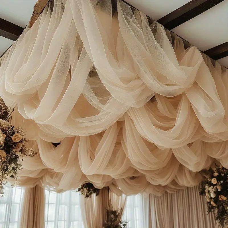 50M Overlength Champagne Sheer Tulle- DIY Party Wedding Arch Decoration Ceiling Table Runner Sheer Scarf Gauze Valance Decor
