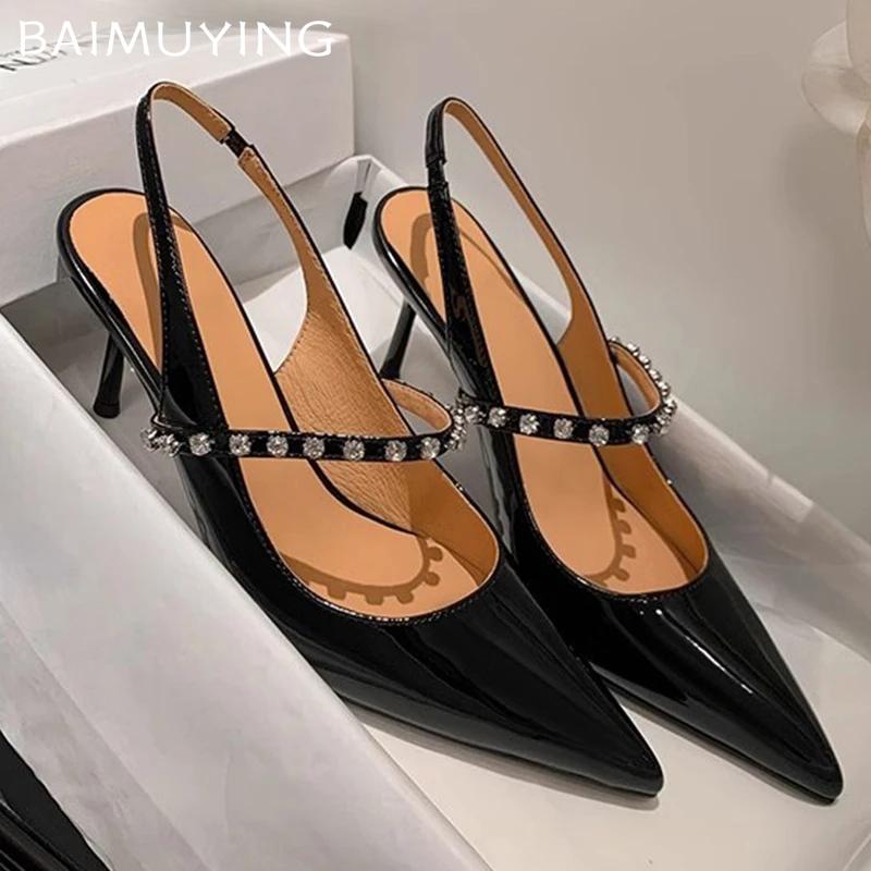 Женские туфли на высоком каблуке с кристаллами, элегантные босоножки с острым носком, туфли-лодочки Singback, тренд 2025 года, новые шлепанцы, туфли для вечеринок, женская обувь