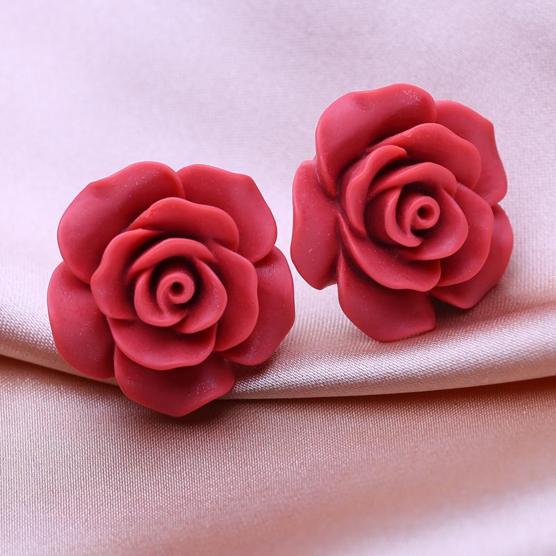 KNIKOO Красные серьги-гвоздики для женщин, модные серьги, ювелирные изделия для свадьбы, вечеринки, серьги с цветами, подарки