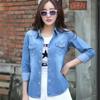 Женская демисезонная джинсовая рубашка с длинным рукавом, женская повседневная блузка с лацканами