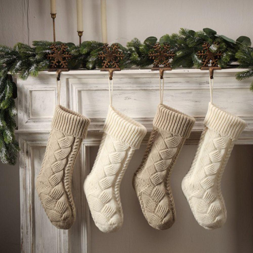 Solid Color Knitted Christmas Socking Yarn Christmas Gift Bag Xmas Tree Hanging Ornaments  Party