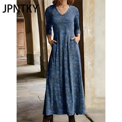 JPNTKY Женская мода осень-зима с длинным рукавом и круглым вырезом повседневные платья