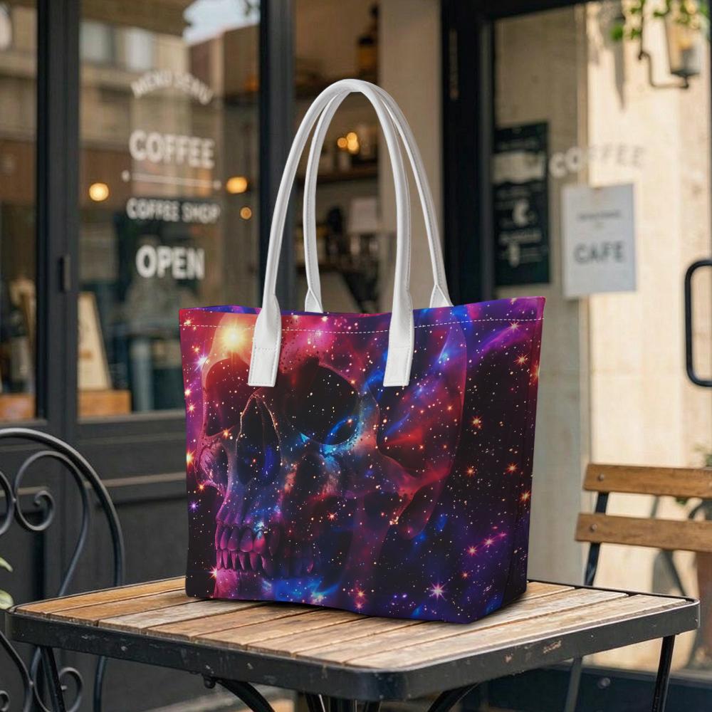 Galaxy Skull Print Tote Bag Large Capacity Casual Shopping Shoulder Bag Daily Use