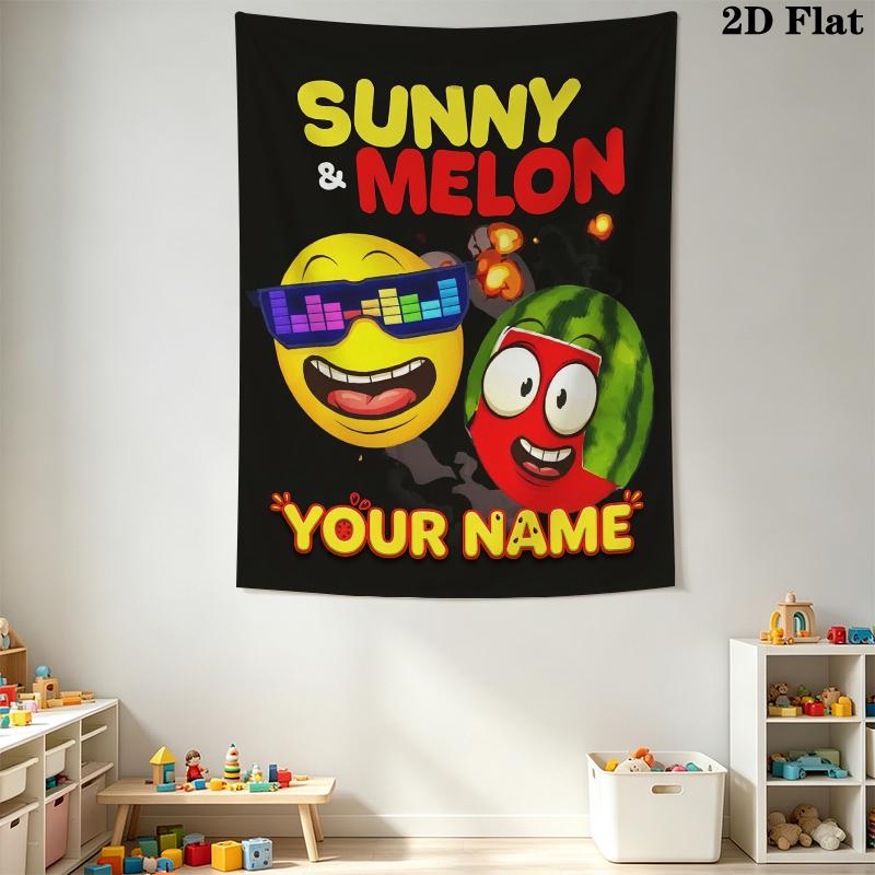 Custom Name Sunny and Melon Wall Tapestry Aesthetic Wall Hanging Printed Fabric Blanket Decorative Tapestries for Bedroom Living Room Home Decor