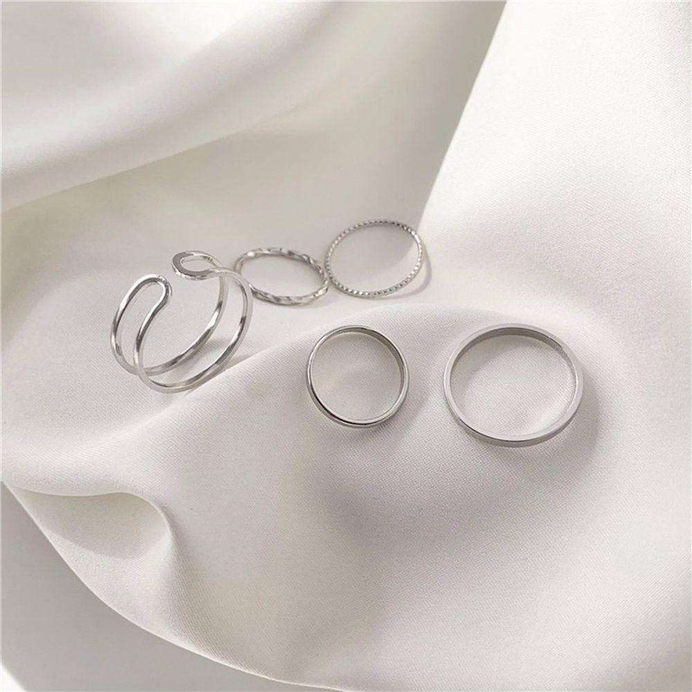 Female Fashion Jewelry Retro Zinc Zinc Alloy Korean Knuckle Finger Rings Tail Ring Twist Ring Set Round