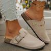 Women's Solid Color Flat Mules, Casual Slip On Buckle Strap Design Shoes, Women's Comfortable Shoes