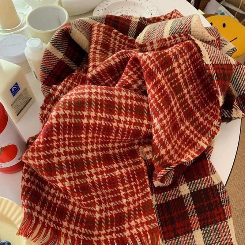 Plaid Collection~ Korean Plaid Fringed Ins Scarf Female Autumn And Winter Students Warm Atmosphere Scarf