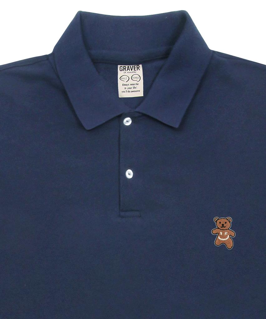 GRAVER [Unisex] Bear Embroidered Pique Short Sleeve T-Shirt_Navy
