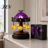Creepy Halloween Table Light Ghost Carousel Light, Night Gothic Stained Glass Shade Witchy Room Decor with Floating Ghosts/Pumpkins, Spooky