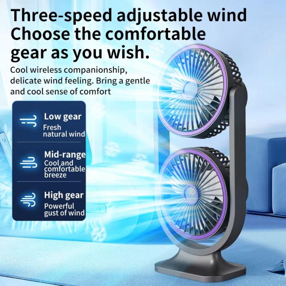 5 Gear Double Head Desk Fan USB Rechargeable Table Cooling Clip Fan  Office Desktop