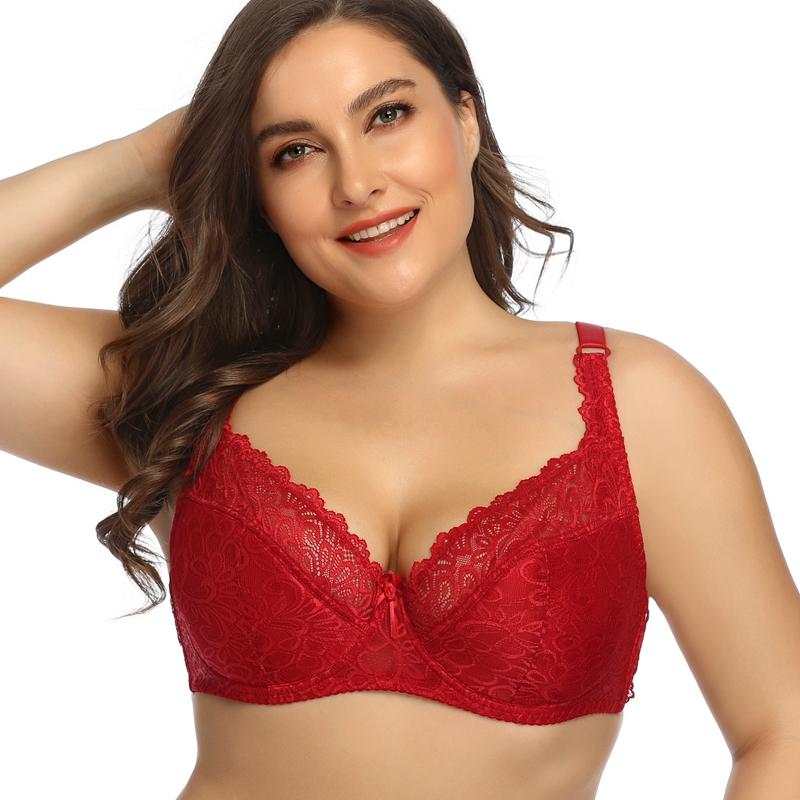 Женский бюстгальтер без подкладки, кружевные бюстгальтеры с полной чашкой, большие размеры 75, 80, 85, 90, 95 100, бюстгальтер без косточек с чашкой E с цветочным принтом