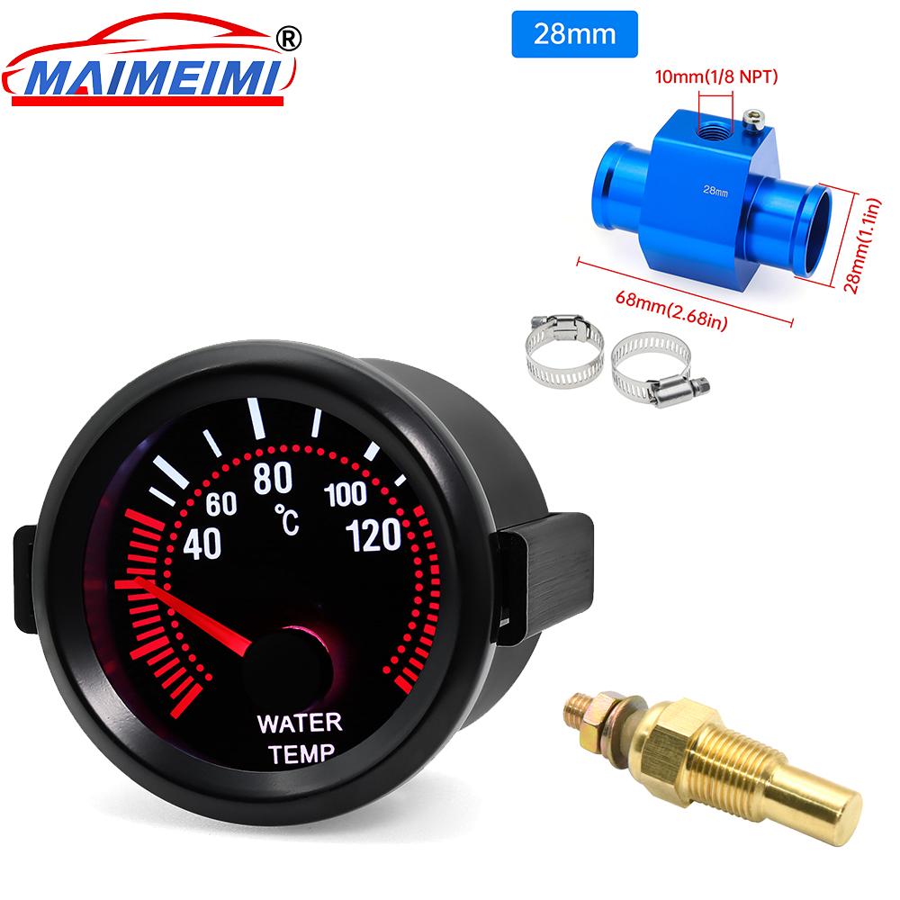 52mm Car Gauge Water Temp Temperature Gauge 40~120 ℃ With White Backight 26-40MM Water Temp Adapter Joint Pipe